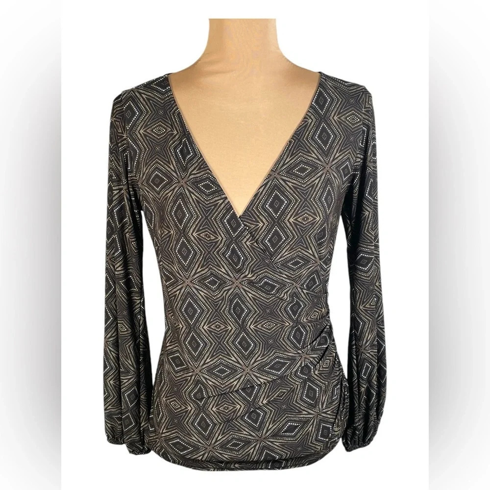Deborah‎ Viereck V Neck Boho Print Longsleeve Blouse NWT Small